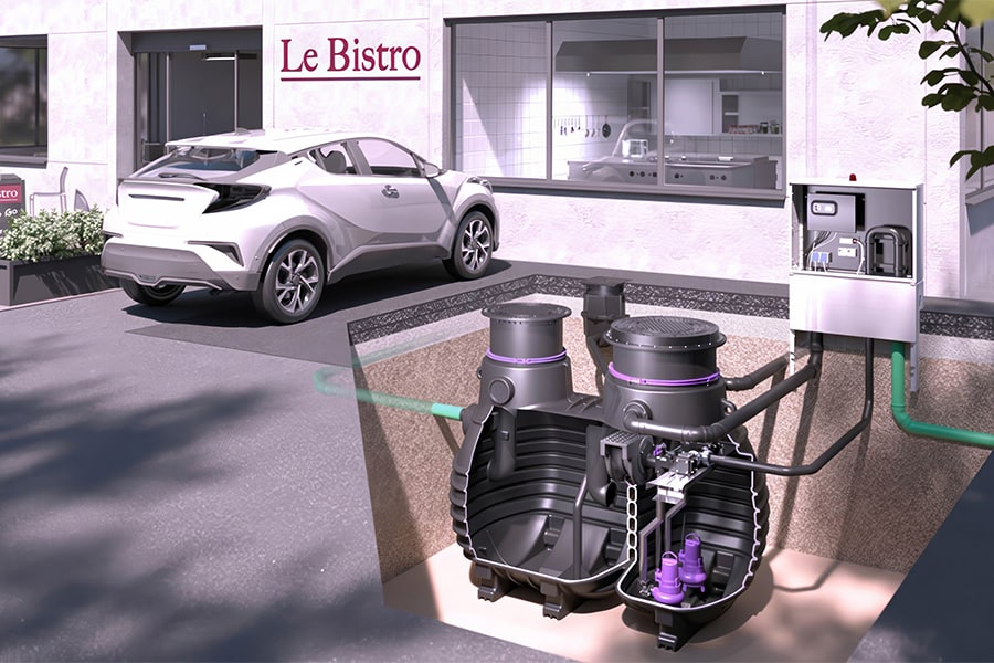 Vetafscheider, staalnamevoorziening en pompstation in één systeem voor ondergrondse inbouw 3