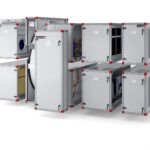 De Envistar Flex-luchtbehandelingsgroep van IV Produkt, modulair opgebouwd uit verschillende functionele secties voor onder meer filtering, ventilatie en luchtbehandeling.